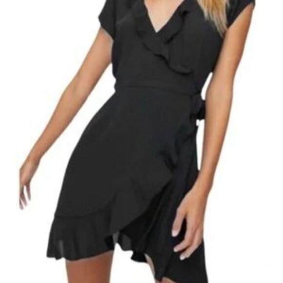 Sunday Best Savoy Black Wrap Ruffle Mini Dress LBD Size 0 - Picture 1 of 11